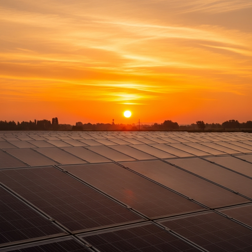 Lever de soleil sur panneaux solaires